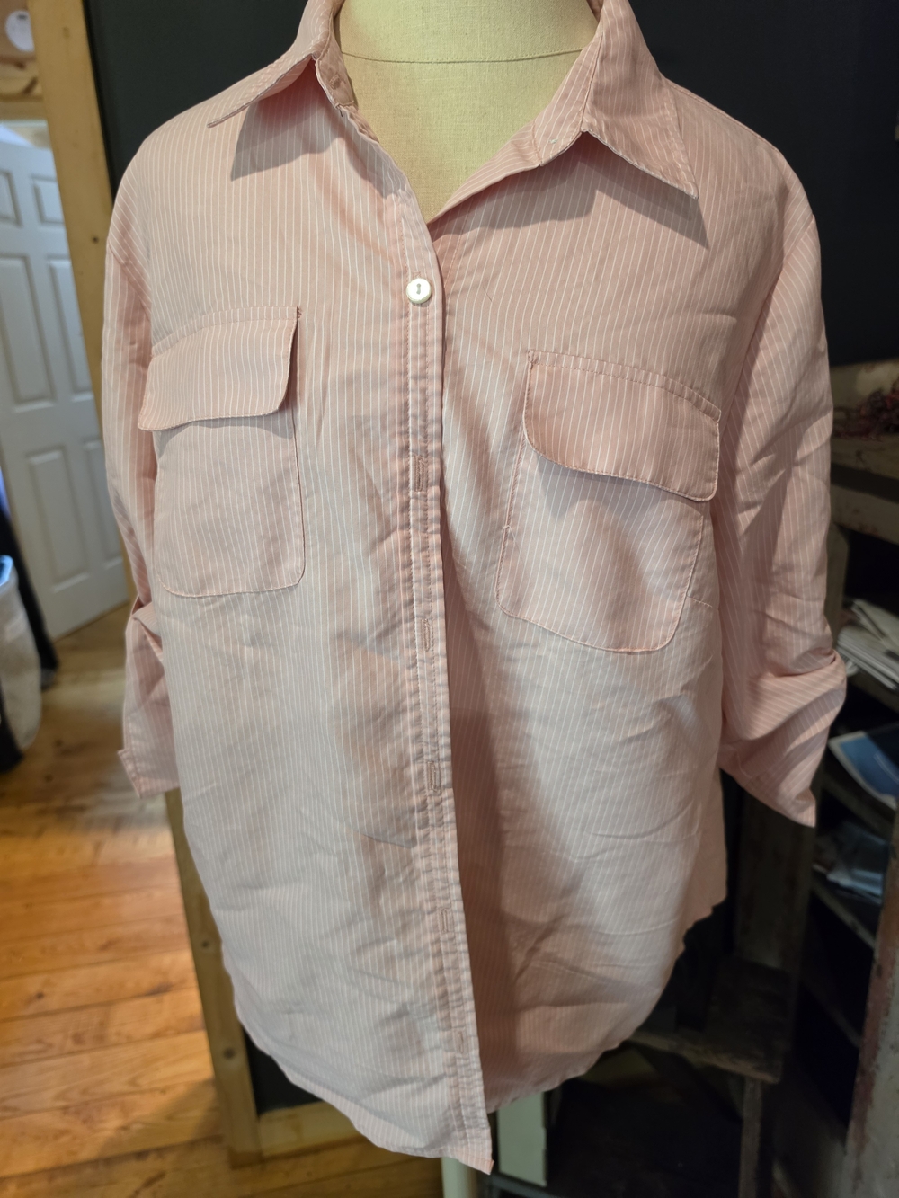 croft & barrow Light Pink Striped Button-Up Shirt Jacket